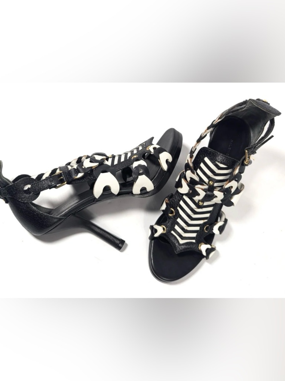 Balenciaga Leather Cut - Out Lace- Up Heeled Sandals